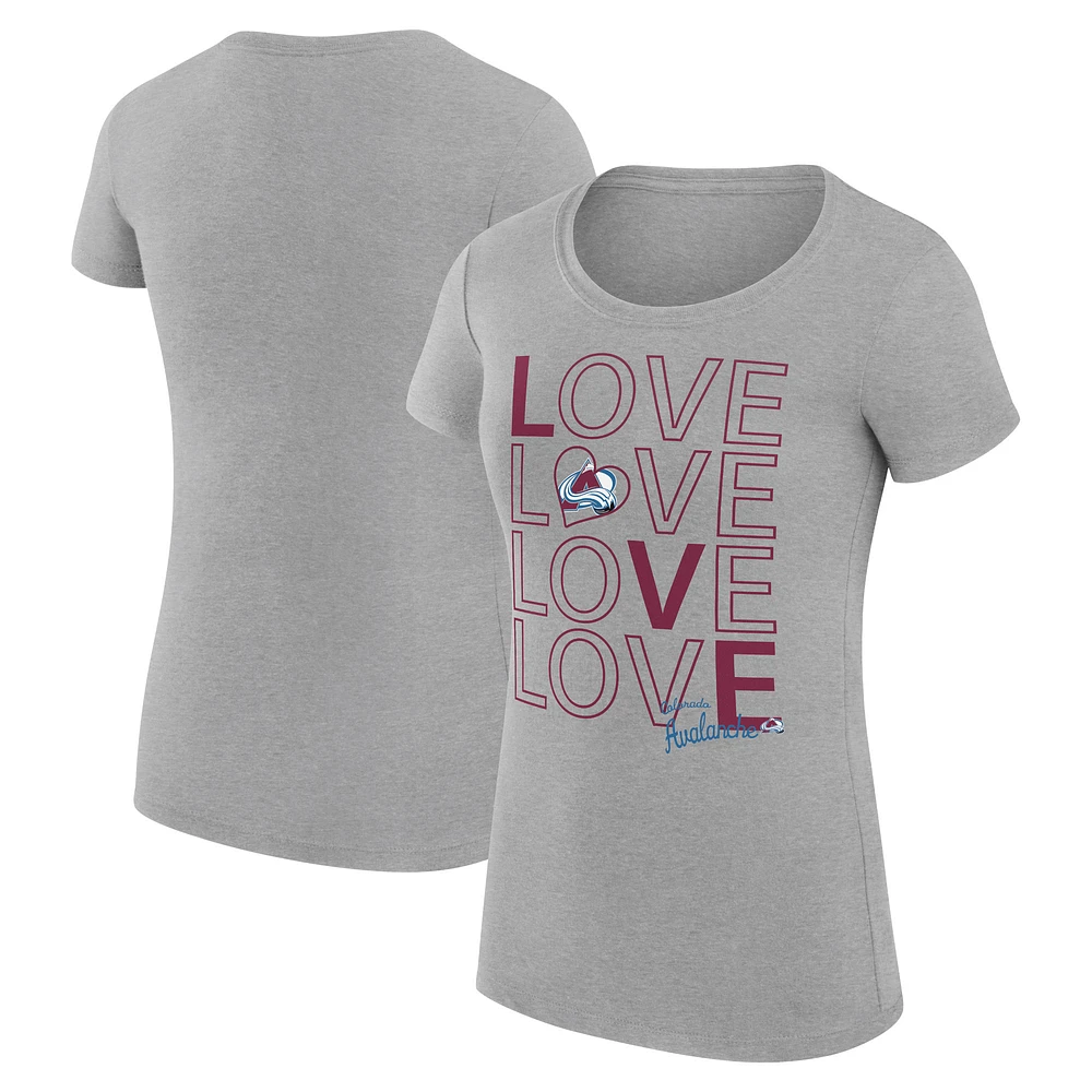 Women's G-III 4Her by Carl Banks Heather Gray Colorado Avalanche Super-Slim Fit Lightweight Hockey Love T-Shirt
