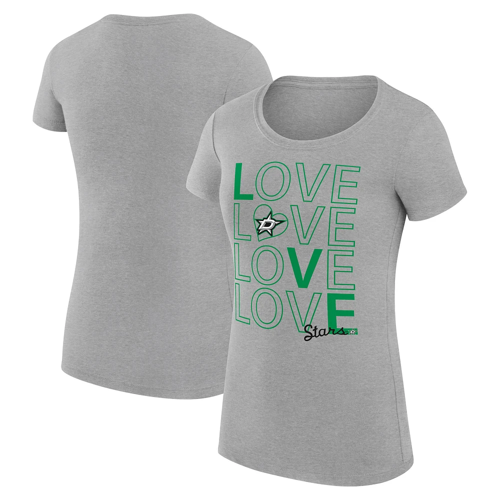 Women's G-III 4Her by Carl Banks Heather Gray Dallas Stars Super-Slim Fit Lightweight Hockey Love T-Shirt