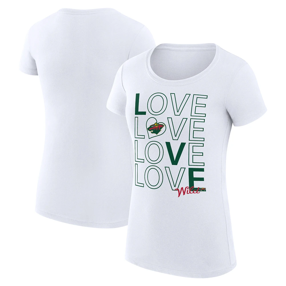Women's G-III 4Her by Carl Banks White Minnesota Wild Super-Slim Fit Lightweight Hockey Love T-Shirt