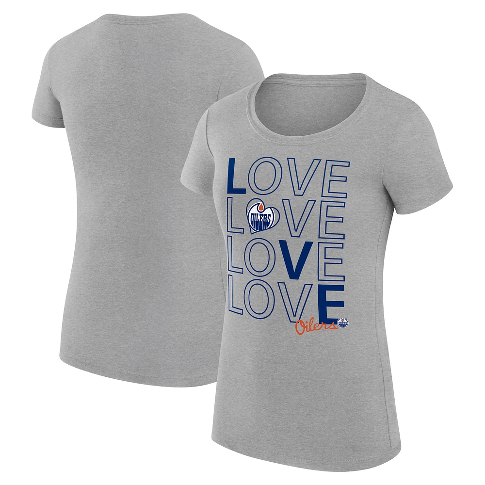 Women's G-III 4Her by Carl Banks Heather Gray Edmonton Oilers Super-Slim Fit Lightweight Hockey Love T-Shirt