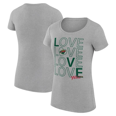 Women's G-III 4Her by Carl Banks Heather Gray Minnesota Wild Super-Slim Fit Lightweight Hockey Love T-Shirt