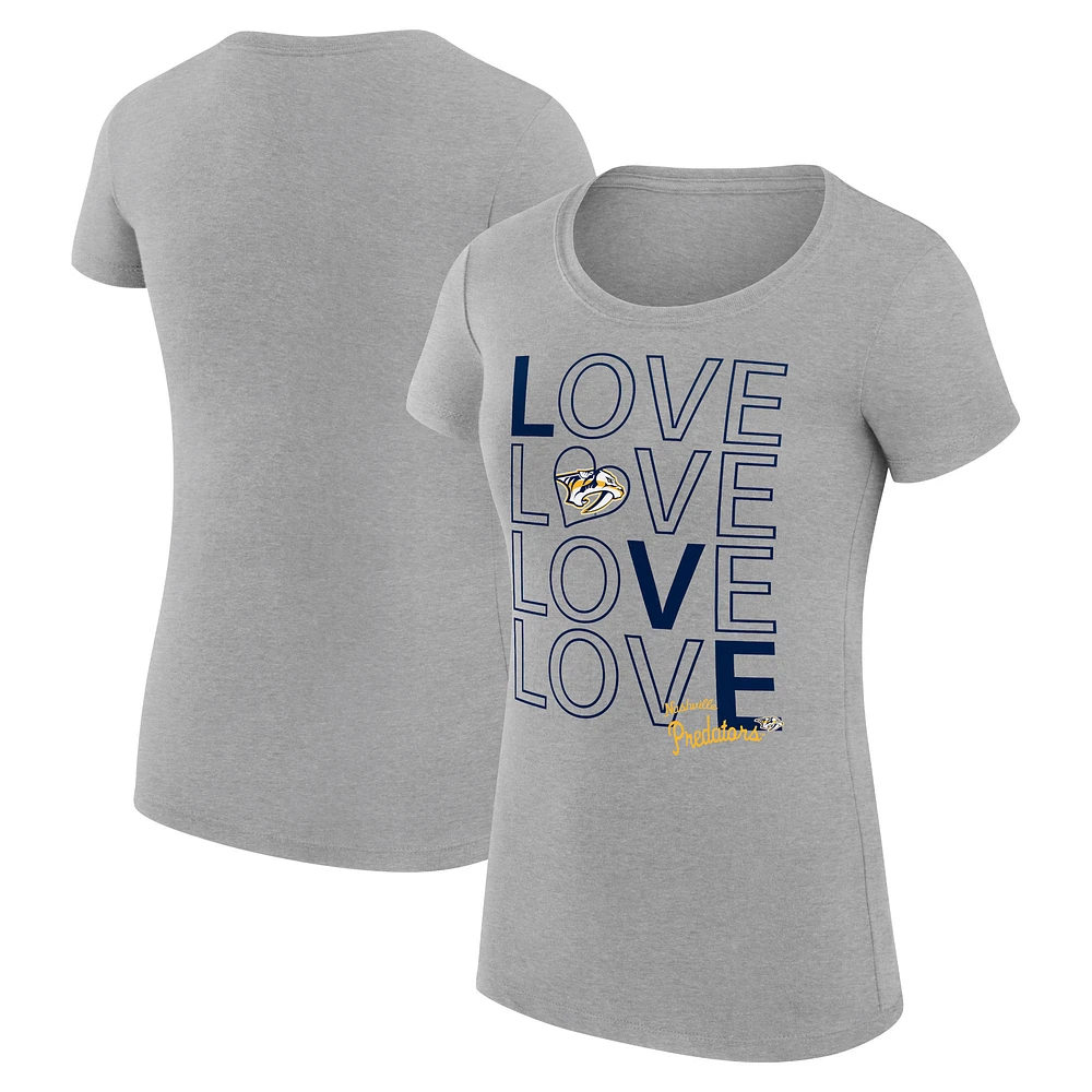Women's G-III 4Her by Carl Banks Heather Gray Nashville Predators Hockey Love Fitted T-Shirt