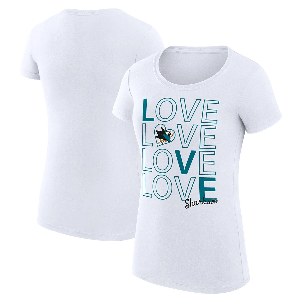 Women's G-III 4Her by Carl Banks White San Jose Sharks Super-Slim Fit Lightweight Hockey Love T-Shirt