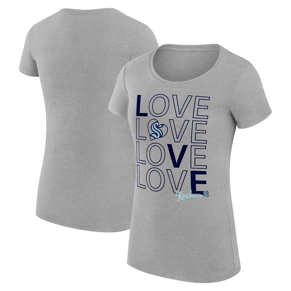 Women's G-III 4Her by Carl Banks Heather Gray Seattle Kraken Super-Slim Fit Lightweight Hockey Love T-Shirt