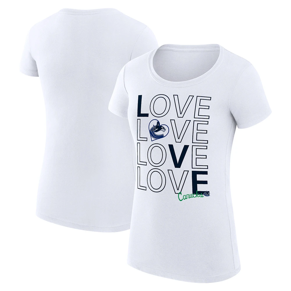Women's G-III 4Her by Carl Banks White Vancouver Canucks Super-Slim Fit Lightweight Hockey Love T-Shirt