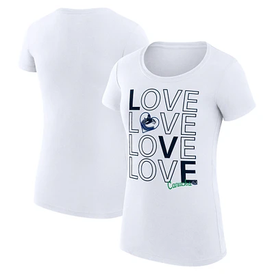 Women's G-III 4Her by Carl Banks White Vancouver Canucks Super-Slim Fit Lightweight Hockey Love T-Shirt