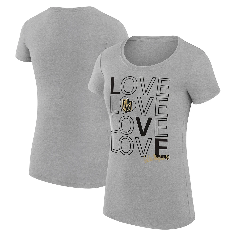 Women's G-III 4Her by Carl Banks Heather Gray Vegas Golden Knights Super-Slim Fit Lightweight Hockey Love T-Shirt