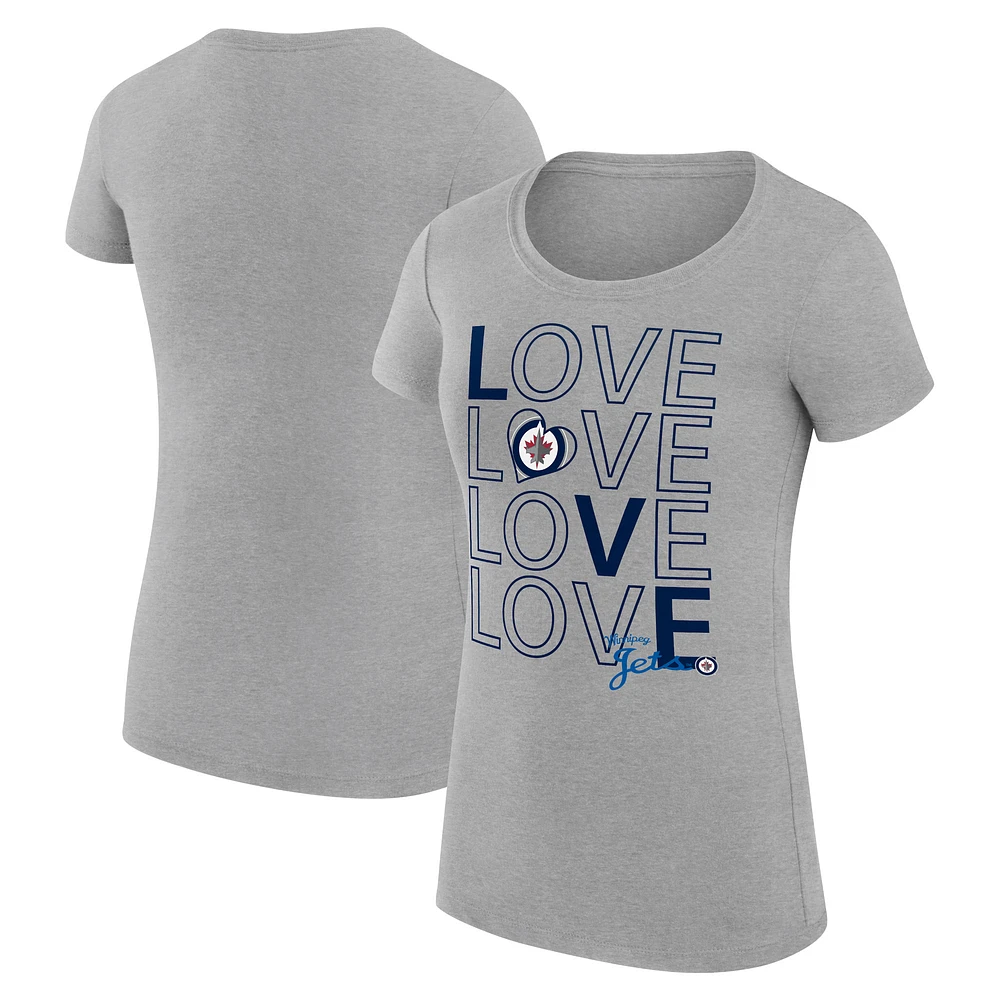 Women's G-III 4Her by Carl Banks Heather Gray Winnipeg Jets Super-Slim Fit Lightweight Hockey Love T-Shirt