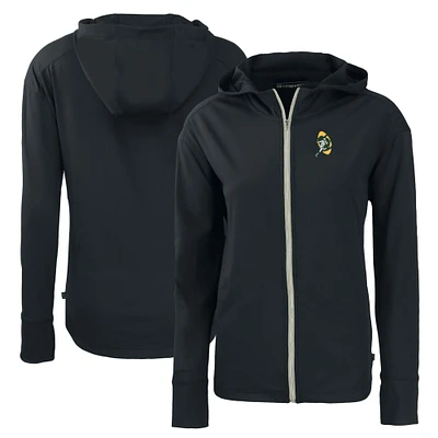 Women's Cutter & Buck Black Green Bay Packers Throwback Daybreak Eco Recycled Half-Zip Hoodie