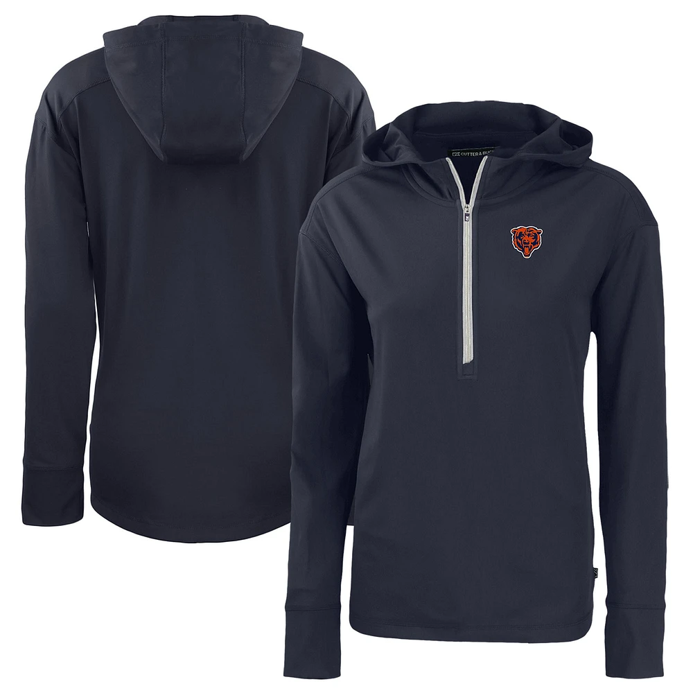 Women's Cutter & Buck Navy Chicago Bears Throwback Daybreak Eco Recycled Half-Zip Hoodie