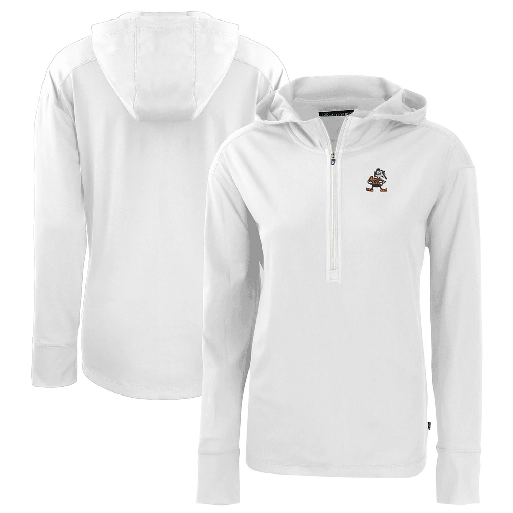 Women's Cutter & Buck Cleveland Browns Throwback Daybreak Eco Recycled Half-Zip Hoodie