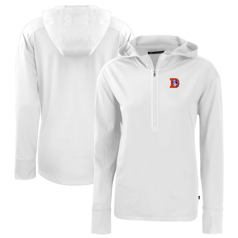 Women's Cutter & Buck White Denver Broncos Throwback Daybreak Eco Recycled Half-Zip Hoodie