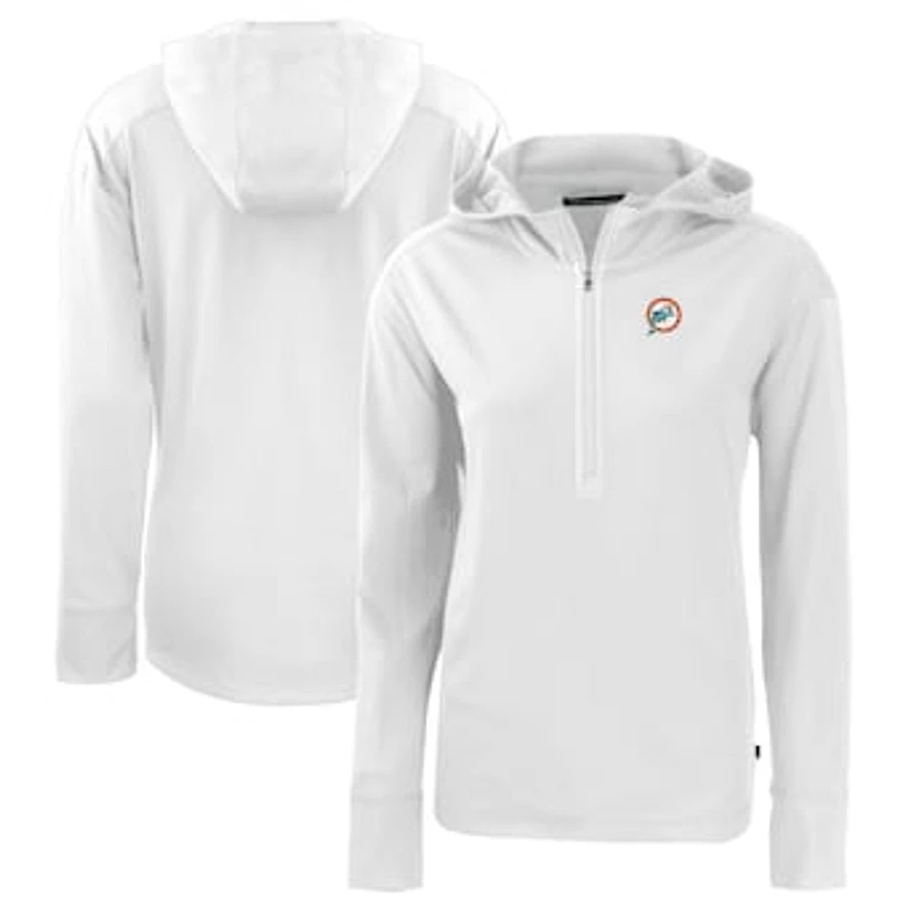 Women's Cutter & Buck White Miami Dolphins Throwback Daybreak Eco Recycled Half-Zip Hoodie