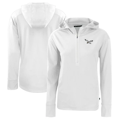 Women's Cutter & Buck White Philadelphia Eagles Throwback Daybreak Eco Recycled Half-Zip Hoodie