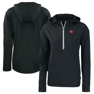 Women's Cutter & Buck Black San Francisco 49ers Throwback Daybreak Eco Recycled Half-Zip Hoodie