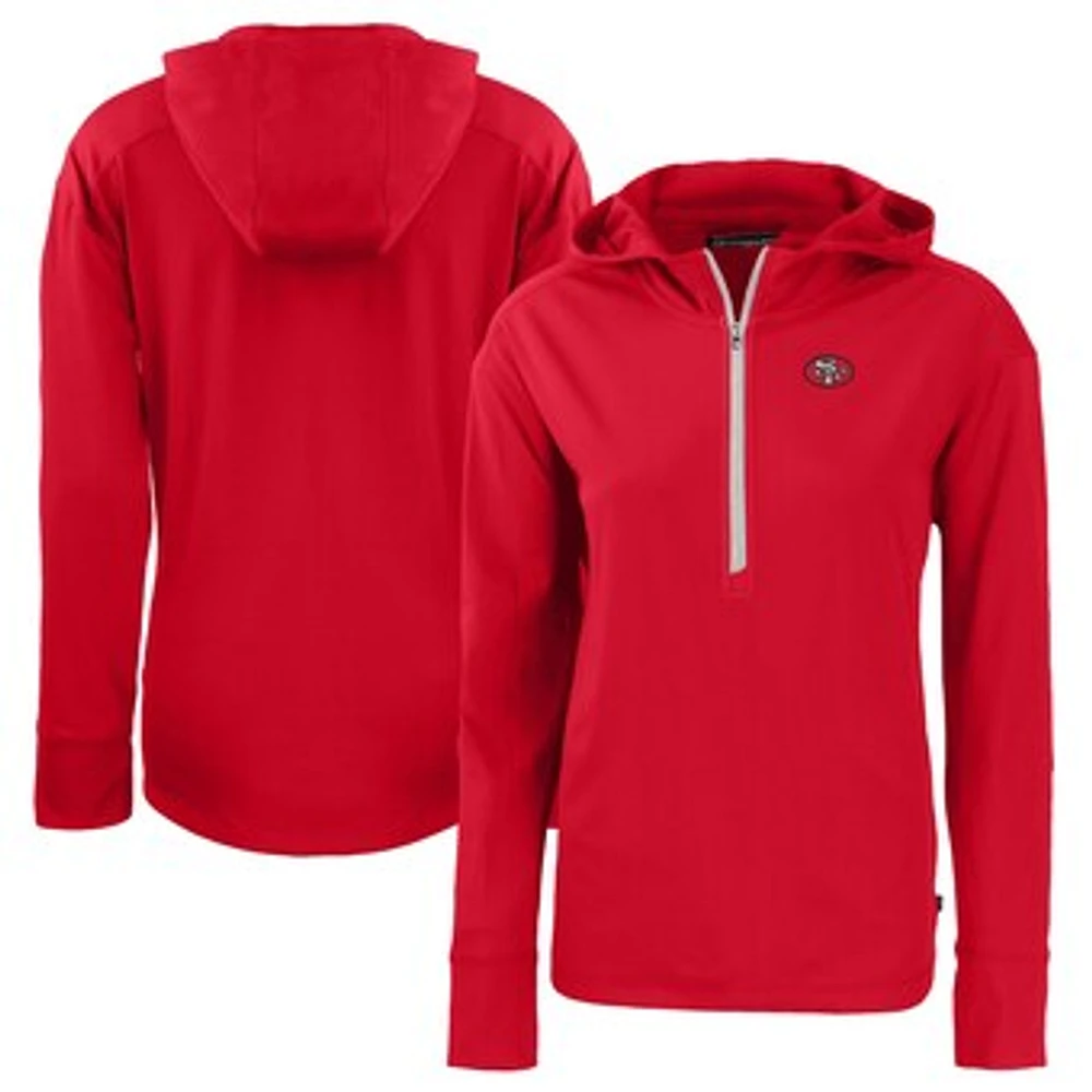 Women's Cutter & Buck Scarlet San Francisco 49ers Throwback Daybreak Eco Recycled Half-Zip Hoodie