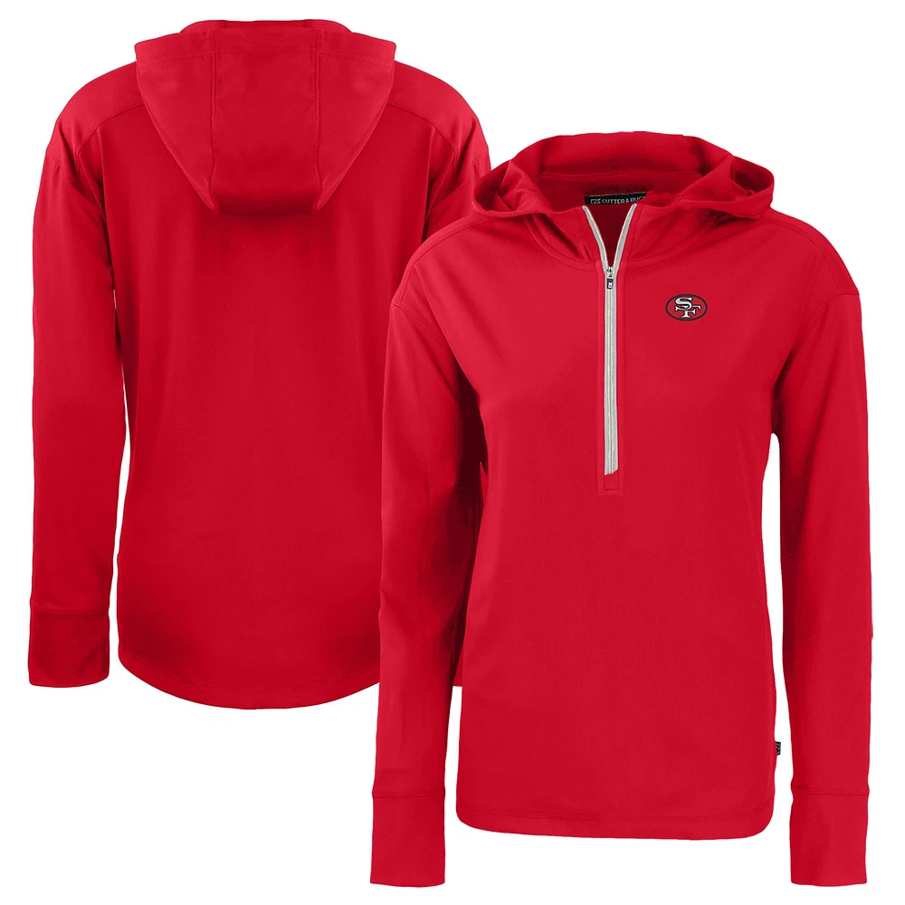 Women's Cutter & Buck Scarlet San Francisco 49ers Throwback Daybreak Eco Recycled Half-Zip Hoodie