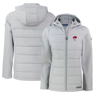 Women's Cutter & Buck Gray Buffalo Bills Throwback Evoke Hybrid Eco Softshell Recycled Full-Zip Hoodie Jacket