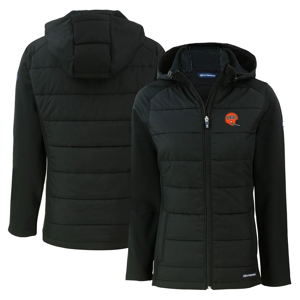Women's Cutter & Buck Black Cincinnati Bengals Throwback Evoke Hybrid Eco Softshell Recycled Full-Zip Hoodie Jacket