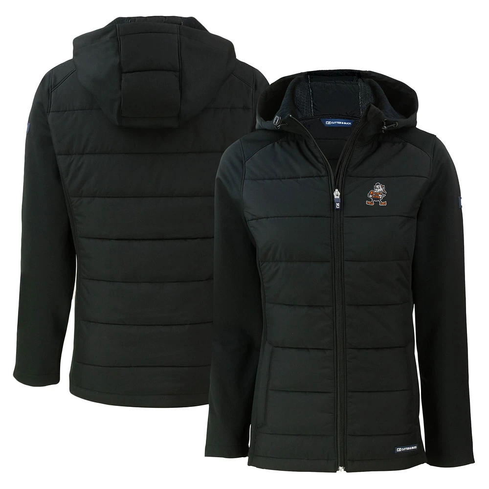 Women's Cutter & Buck Black Cleveland Browns Throwback Evoke Hybrid Eco Softshell Recycled Full-Zip Hoodie Jacket