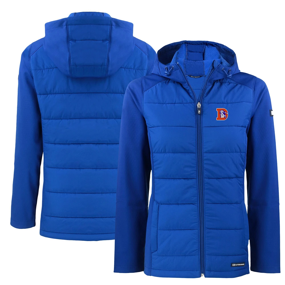 Women's Cutter & Buck Denver Broncos Throwback Evoke Hybrid Eco Softshell Recycled Full-Zip Hoodie Jacket