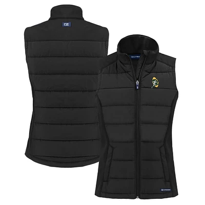 Women's Cutter & Buck Black Green Bay Packers Throwback Evoke Hybrid Eco Softshell Recycled Full-Zip Vest