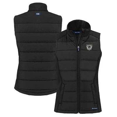 Women's Cutter & Buck  Black Las Vegas Raiders Throwback Evoke Hybrid Eco Softshell Recycled Full-Zip Vest