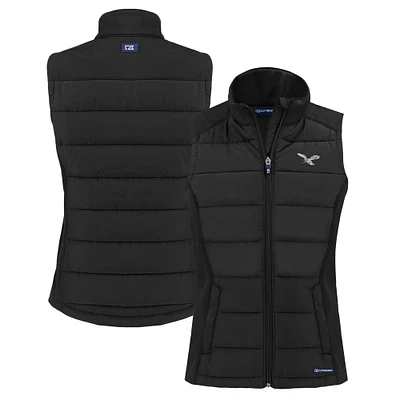 Women's Cutter & Buck  Black Philadelphia Eagles Throwback Evoke Hybrid Eco Softshell Recycled Full-Zip Vest