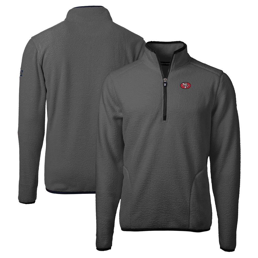 Men's Cutter & Buck Gray/Black San Francisco 49ers Throwback Cascade Eco Sherpa Fleece Quarter-Zip Pullover Jacket