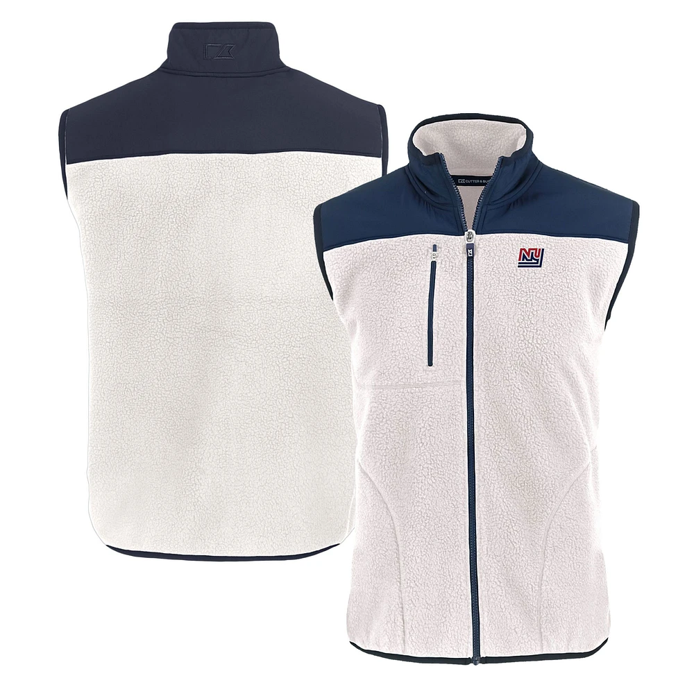Men's Cutter & Buck Oatmeal New York Giants Throwback Cascade Eco Sherpa Fleece Full-Zip Vest