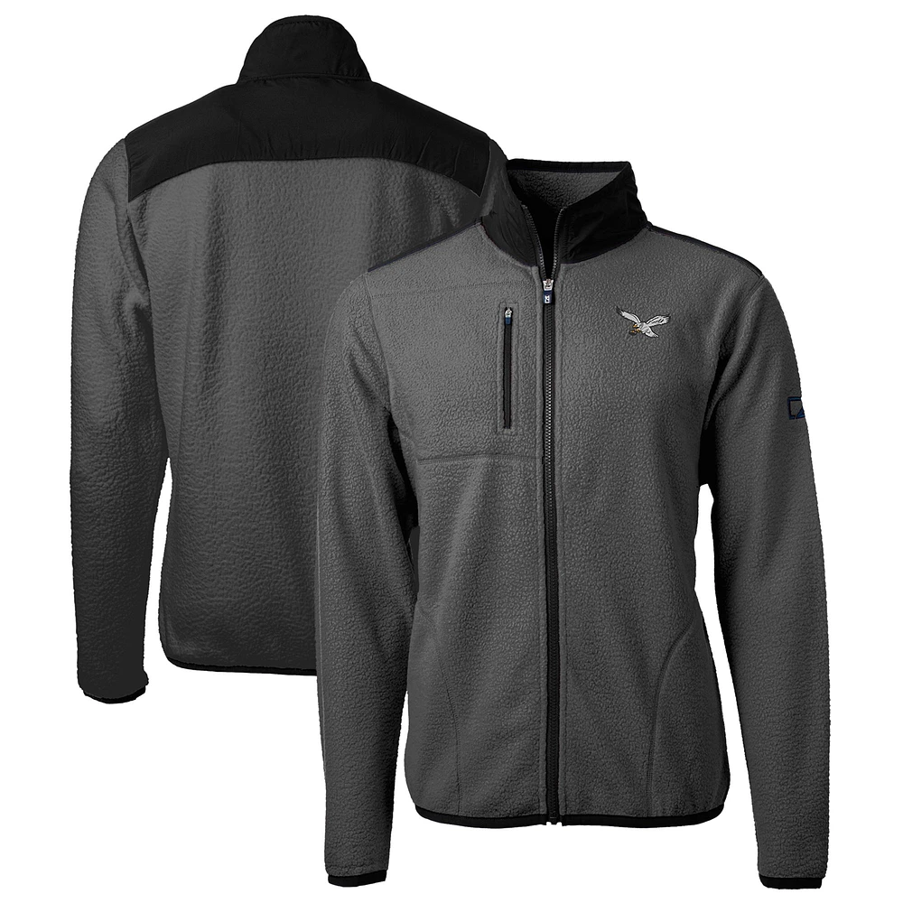 Men's Cutter & Buck Gray/Black Philadelphia Eagles Throwback Cascade Eco Sherpa Fleece Full-Zip Jacket