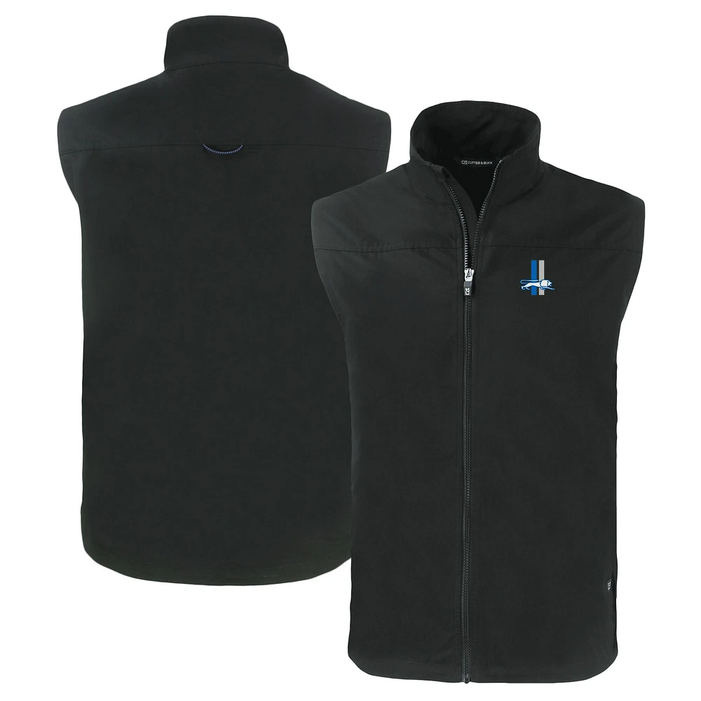 Men's Cutter & Buck Black Detroit Lions Throwback Charter Eco Recycled Full-Zip Vest