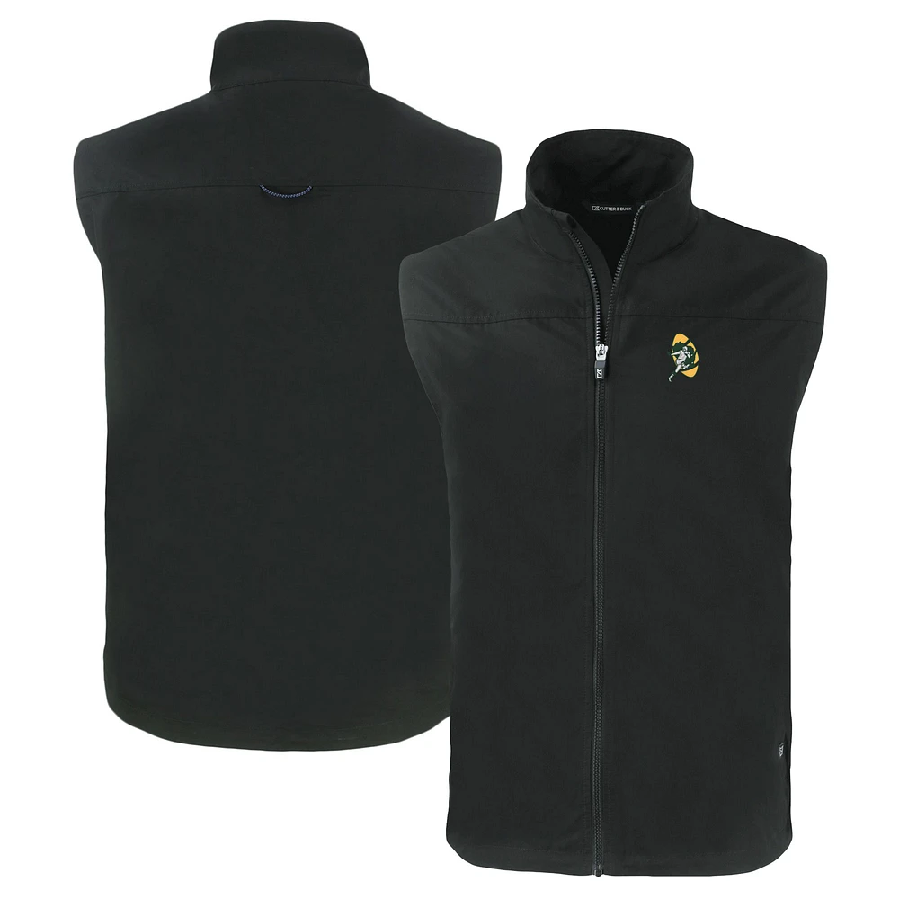 Men's Cutter & Buck Black Green Bay Packers Throwback Charter Eco Recycled Full-Zip Vest