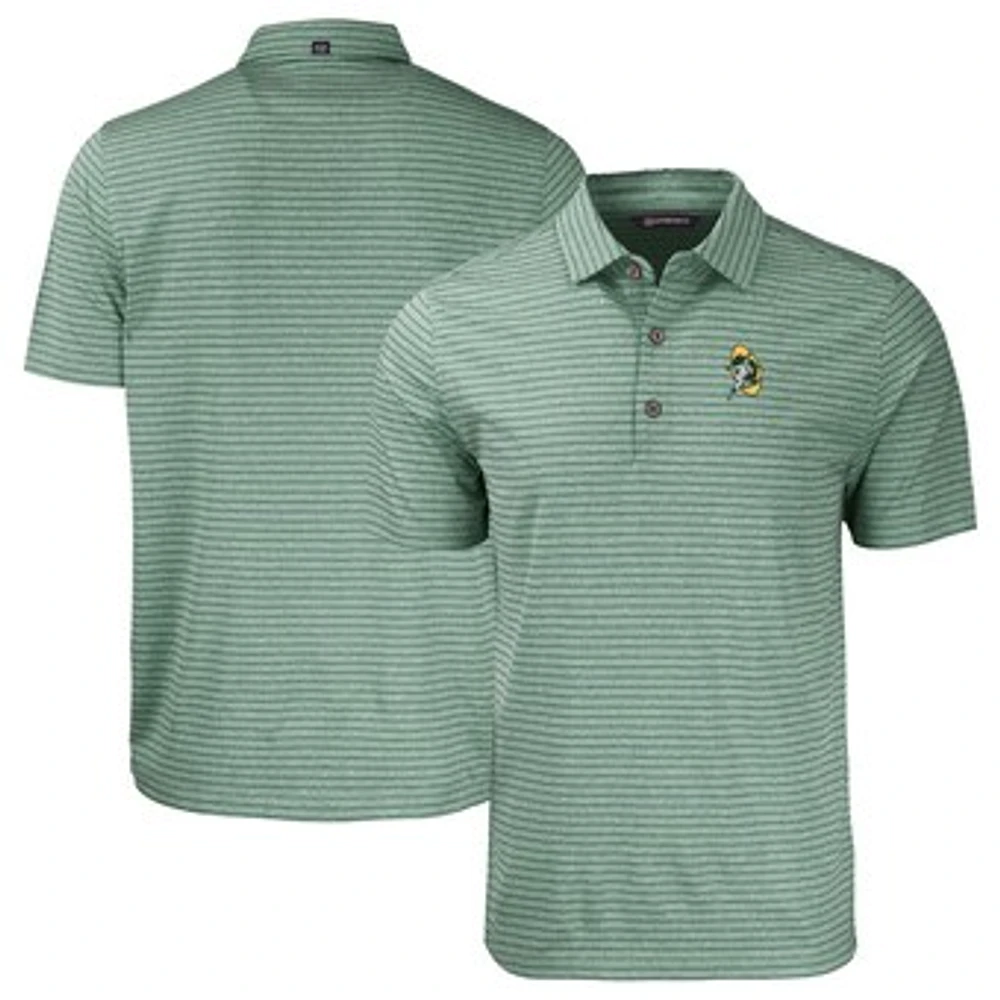 Men's Cutter & Buck Heather Green Bay Packers Throwback Forge Eco Stripe Stretch Recycled Polo