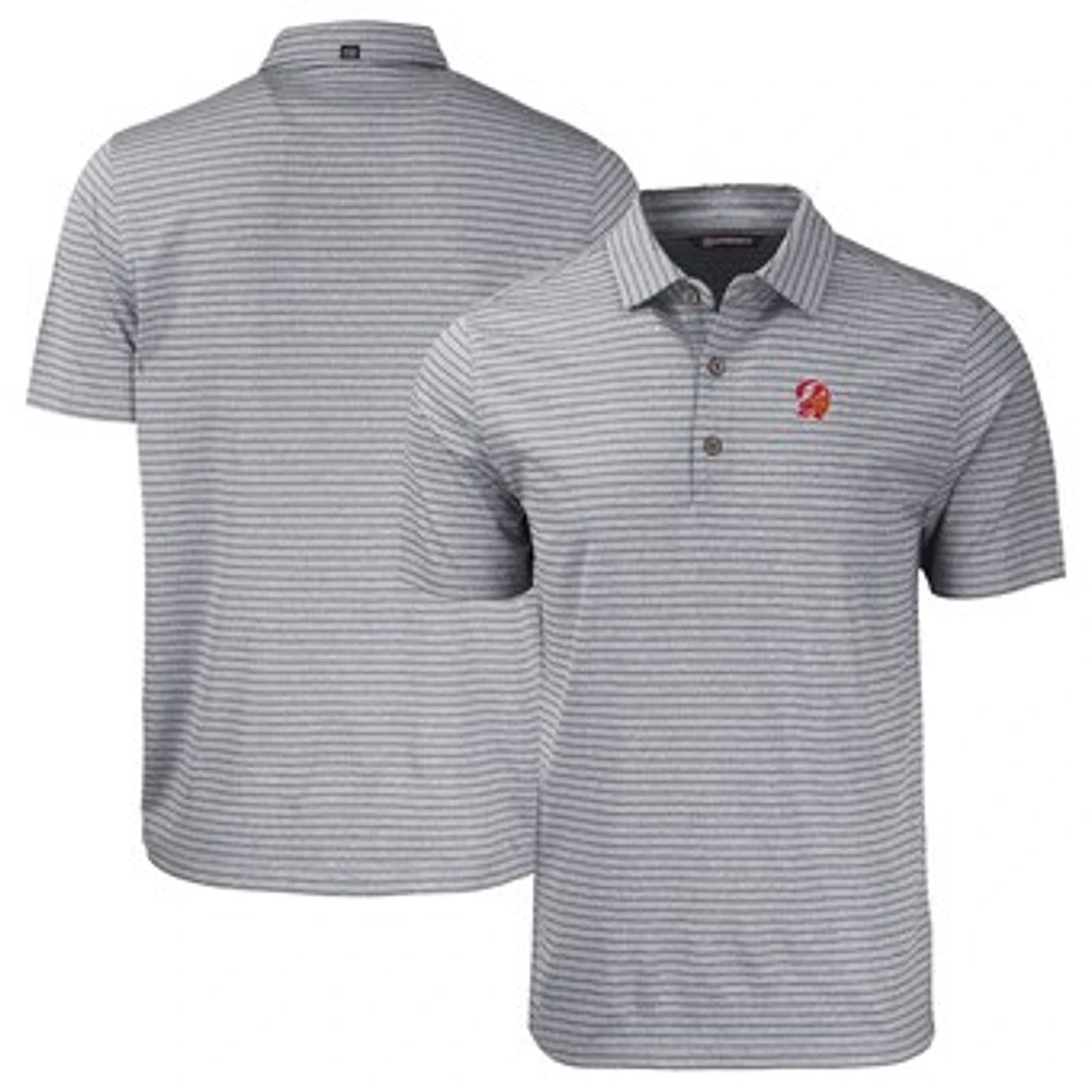Men's Cutter & Buck Heather Black Tampa Bay Buccaneers Throwback Forge Eco Stripe Stretch Recycled Polo