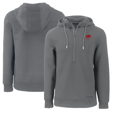 Men's Cutter & Buck Gray Buffalo Bills Throwback Roam Eco Half-Zip Recycled Pullover Hoodie