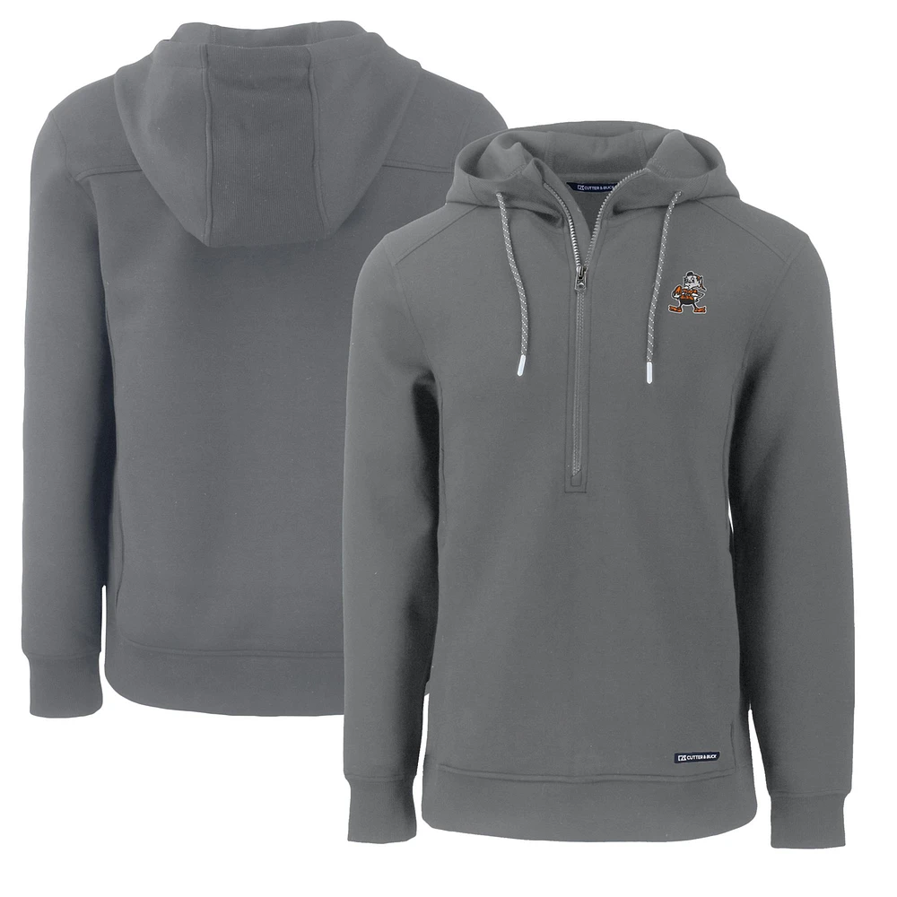 Men's Cutter & Buck Cleveland Browns Throwback Roam Eco Half-Zip Recycled Pullover Hoodie