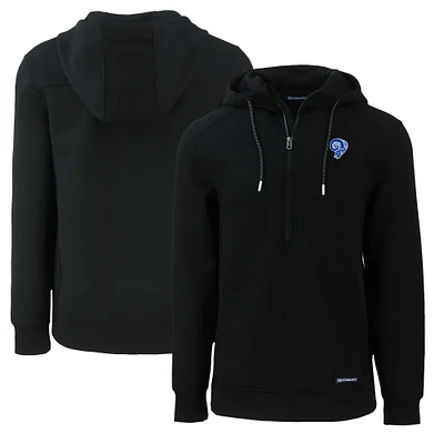 Men's Cutter & Buck Black Los Angeles Rams Throwback Roam Eco Half-Zip Recycled Pullover Hoodie