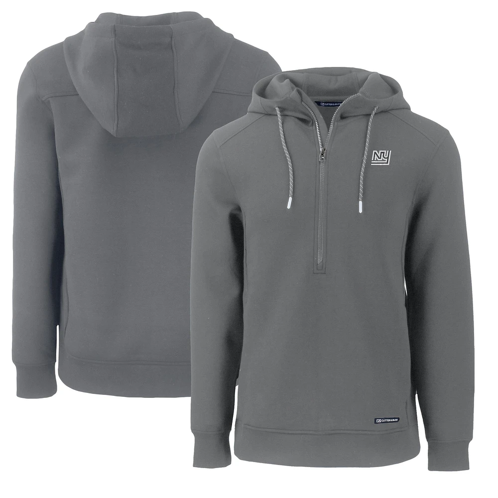 Men's Cutter & Buck Gray New York Giants Throwback Roam Eco Half-Zip Recycled Pullover Hoodie