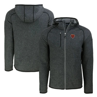 Men's Cutter & Buck Heather Charcoal Chicago Bears Throwback Mainsail Sweater-Knit Full-Zip Hoodie