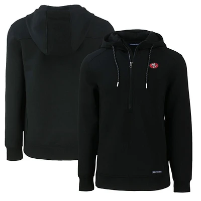 Men's Cutter & Buck Black San Francisco 49ers Throwback Roam Eco Half-Zip Recycled Pullover Hoodie