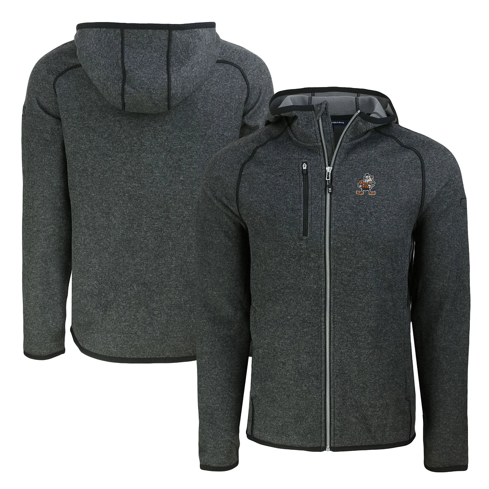 Men's Cutter & Buck Heather Charcoal Cleveland Browns Throwback Mainsail Sweater-Knit Full-Zip Hoodie