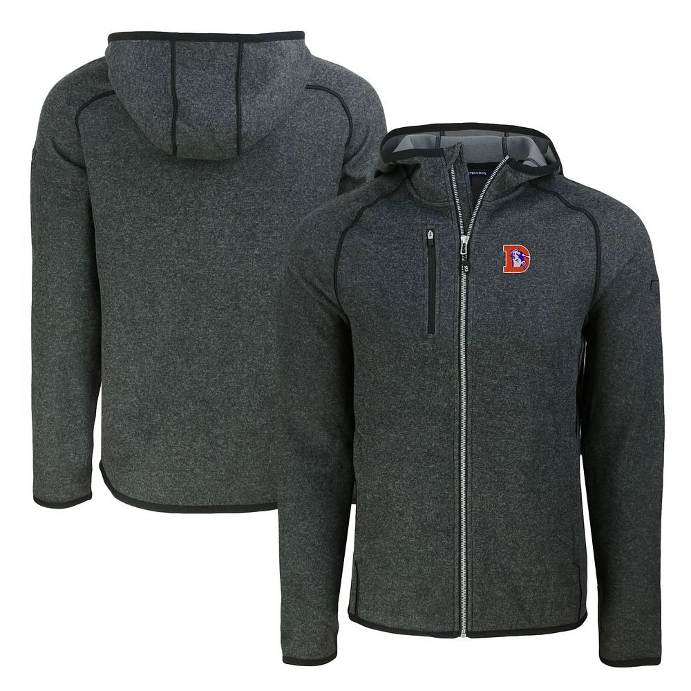 Men's Cutter & Buck Heather Charcoal Denver Broncos Throwback Mainsail Sweater-Knit Full-Zip Hoodie