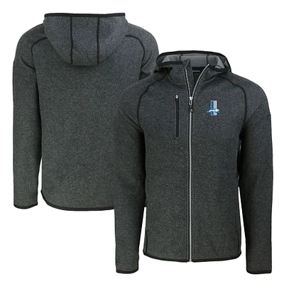 Men's Cutter & Buck Heather Charcoal Detroit Lions Throwback Mainsail Sweater-Knit Full-Zip Hoodie