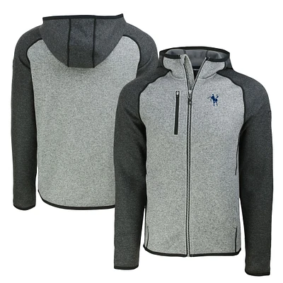 Men's Cutter & Buck Heather Gray/Heather Charcoal Indianapolis Colts Throwback Mainsail Sweater-Knit Full-Zip Hoodie