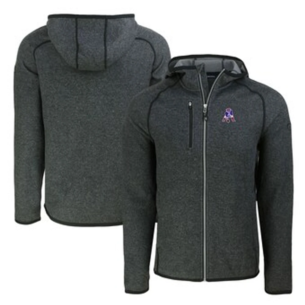 Men's Cutter & Buck Heather Charcoal New England Patriots Throwback Mainsail Sweater-Knit Full-Zip Hoodie