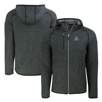 Men's Cutter & Buck Heather Charcoal New England Patriots Throwback Mainsail Sweater-Knit Full-Zip Hoodie