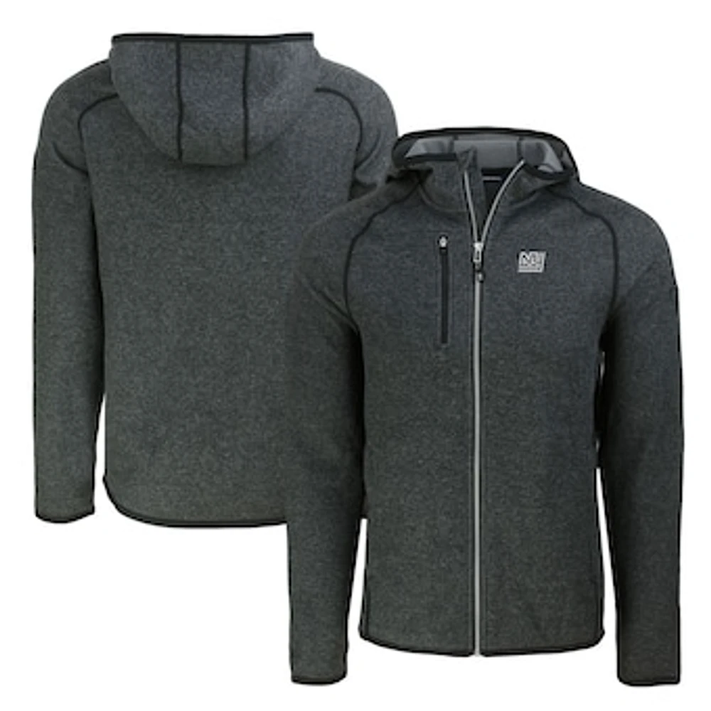 Men's Cutter & Buck Heather Charcoal New York Giants Throwback Mainsail Sweater-Knit Full-Zip Hoodie