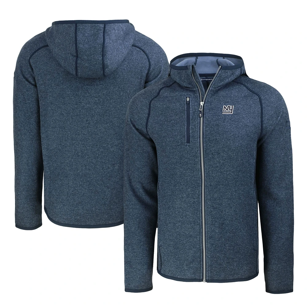 Men's Cutter & Buck Heather Navy New York Giants Throwback Mainsail Sweater-Knit Full-Zip Hoodie