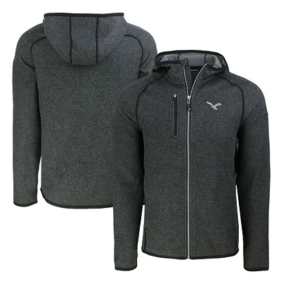 Men's Cutter & Buck Heather Charcoal Philadelphia Eagles Throwback Mainsail Sweater-Knit Full-Zip Hoodie